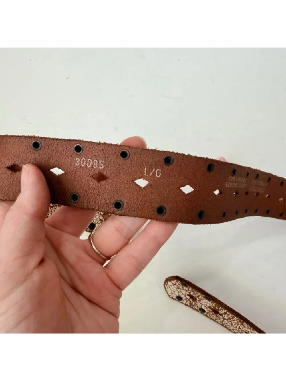 Aldo Y2K Western Boho Distressed Leather Belt Rhinestone Buckle Studded Brown